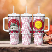 Japan Christmas Tumbler With Handle with Sleeping Polar Bear Pine Trees and Chrysanthemum Crest Pattern - Wonder Print Shop