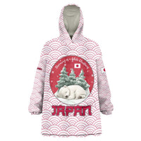 Japan Christmas Wearable Blanket Hoodie with Sleeping Polar Bear Pine Trees and Chrysanthemum Crest Pattern - Wonder Print Shop