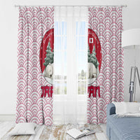 Japan Christmas Window Curtain with Sleeping Polar Bear Pine Trees and Chrysanthemum Crest Pattern - Wonder Print Shop