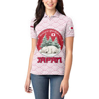 Japan Christmas Women Polo Shirt with Sleeping Polar Bear Pine Trees and Chrysanthemum Crest Pattern - Wonder Print Shop