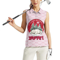 Japan Christmas Women Sleeveless Polo Shirt with Sleeping Polar Bear Pine Trees and Chrysanthemum Crest Pattern - Wonder Print Shop