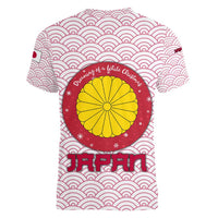 Japan Christmas Women V-Neck T-Shirt with Sleeping Polar Bear Pine Trees and Chrysanthemum Crest Pattern - Wonder Print Shop