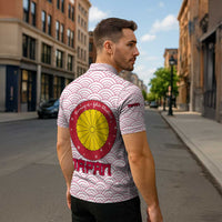 Japan Christmas Zipper Polo Shirt with Sleeping Polar Bear Pine Trees and Chrysanthemum Crest Pattern - Wonder Print Shop