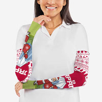 Japan Christmas Arm Sleeves with Santa Mount Fuji Rising Sun and Festive Pattern Design - Wonder Print Shop
