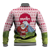 Japan Christmas Baseball Jacket with Santa Mount Fuji Rising Sun and Festive Pattern Design - Wonder Print Shop