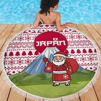 Japan Christmas Beach Blanket with Santa Mount Fuji Rising Sun and Festive Pattern Design - Wonder Print Shop