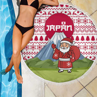 Japan Christmas Beach Blanket with Santa Mount Fuji Rising Sun and Festive Pattern Design - Wonder Print Shop