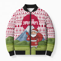 Japan Christmas Bomber Puffer Jacket with Santa Mount Fuji Rising Sun and Festive Pattern Design - Wonder Print Shop