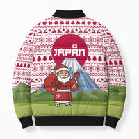 Japan Christmas Bomber Puffer Jacket with Santa Mount Fuji Rising Sun and Festive Pattern Design - Wonder Print Shop