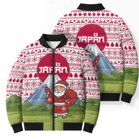 Japan Christmas Bomber Puffer Jacket with Santa Mount Fuji Rising Sun and Festive Pattern Design - Wonder Print Shop