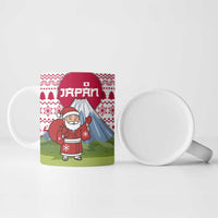 Japan Christmas Ceramic Mug with Santa Mount Fuji Rising Sun and Festive Pattern Design - Wonder Print Shop
