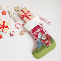 Japan Christmas Stocking with Santa Mount Fuji Rising Sun and Festive Pattern Design - Wonder Print Shop