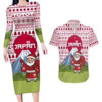 Japan Christmas Couples Matching Long Sleeve Bodycon Dress and Hawaiian Shirt with Santa Mount Fuji Rising Sun and Festive Pattern Design - Wonder Print Shop