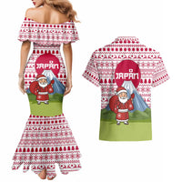 Japan Christmas Couples Matching Mermaid Dress and Hawaiian Shirt with Santa Mount Fuji Rising Sun and Festive Pattern Design - Wonder Print Shop