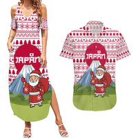 Japan Christmas Couples Matching Summer Maxi Dress and Hawaiian Shirt with Santa Mount Fuji Rising Sun and Festive Pattern Design - Wonder Print Shop