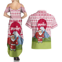Japan Christmas Couples Matching Summer Maxi Dress and Hawaiian Shirt with Santa Mount Fuji Rising Sun and Festive Pattern Design - Wonder Print Shop