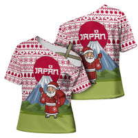 Japan Christmas Cross Shoulder Shirt with Santa Mount Fuji Rising Sun and Festive Pattern Design - Wonder Print Shop