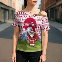Japan Christmas Cross Shoulder Shirt with Santa Mount Fuji Rising Sun and Festive Pattern Design - Wonder Print Shop