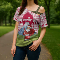 Japan Christmas Cross Shoulder Shirt with Santa Mount Fuji Rising Sun and Festive Pattern Design - Wonder Print Shop