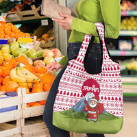 Japan Christmas Grocery Bag with Santa Mount Fuji Rising Sun and Festive Pattern Design - Wonder Print Shop