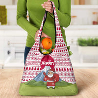 Japan Christmas Grocery Bag with Santa Mount Fuji Rising Sun and Festive Pattern Design - Wonder Print Shop