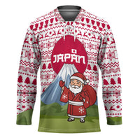Japan Christmas Hockey Jersey with Santa Mount Fuji Rising Sun and Festive Pattern Design - Wonder Print Shop