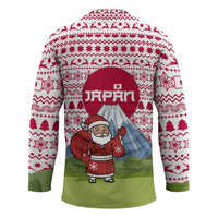 Japan Christmas Hockey Jersey with Santa Mount Fuji Rising Sun and Festive Pattern Design - Wonder Print Shop