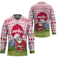 Japan Christmas Hockey Jersey with Santa Mount Fuji Rising Sun and Festive Pattern Design - Wonder Print Shop