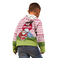 Japan Christmas Kid Hoodie with Santa Mount Fuji Rising Sun and Festive Pattern Design - Wonder Print Shop