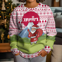 Japan Christmas Kid Ugly Christmas Sweater with Santa Mount Fuji Rising Sun and Festive Pattern Design - Wonder Print Shop