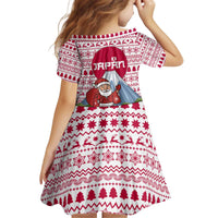 Japan Christmas Kid Short Sleeve Dress with Santa Mount Fuji Rising Sun and Festive Pattern Design - Wonder Print Shop