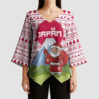 Japan Christmas Kimono Sleeve Blouse with Santa Mount Fuji Rising Sun and Festive Pattern Design - Wonder Print Shop