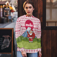 Japan Christmas Ugly Christmas Sweater with Santa Mount Fuji Rising Sun and Festive Pattern Design - Wonder Print Shop