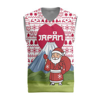 Japan Christmas Knitted V-Neck Vest with Santa Mount Fuji Rising Sun and Festive Pattern Design - Wonder Print Shop
