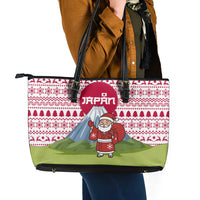 Japan Christmas Leather Tote Bag with Santa Mount Fuji Rising Sun and Festive Pattern Design - Wonder Print Shop
