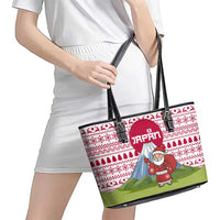 Japan Christmas Leather Tote Bag with Santa Mount Fuji Rising Sun and Festive Pattern Design - Wonder Print Shop