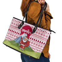 Japan Christmas Leather Tote Bag with Santa Mount Fuji Rising Sun and Festive Pattern Design - Wonder Print Shop