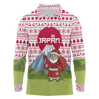 Japan Christmas Long Sleeve Polo Shirt with Santa Mount Fuji Rising Sun and Festive Pattern Design - Wonder Print Shop