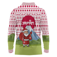 Japan Christmas Long Sleeve Polo Shirt with Santa Mount Fuji Rising Sun and Festive Pattern Design - Wonder Print Shop
