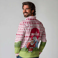 Japan Christmas Long Sleeve Polo Shirt with Santa Mount Fuji Rising Sun and Festive Pattern Design - Wonder Print Shop