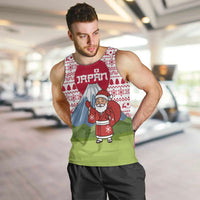 Japan Christmas Men Tank Top with Santa Mount Fuji Rising Sun and Festive Pattern Design - Wonder Print Shop