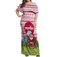 Japan Christmas Off Shoulder Maxi Dress with Santa Mount Fuji Rising Sun and Festive Pattern Design - Wonder Print Shop