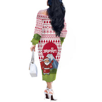 Japan Christmas Off The Shoulder Long Sleeve Dress with Santa Mount Fuji Rising Sun and Festive Pattern Design - Wonder Print Shop
