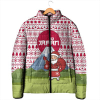 Japan Christmas Padded Jacket with Santa Mount Fuji Rising Sun and Festive Pattern Design - Wonder Print Shop