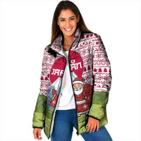 Japan Christmas Padded Jacket with Santa Mount Fuji Rising Sun and Festive Pattern Design - Wonder Print Shop