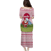 Japan Christmas Puletasi with Santa Mount Fuji Rising Sun and Festive Pattern Design - Wonder Print Shop