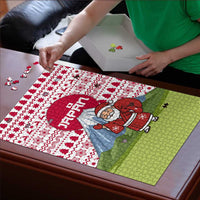 Japan Christmas Puzzle with Santa Mount Fuji Rising Sun and Festive Pattern Design - Wonder Print Shop