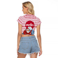 Japan Christmas Raglan Cropped T Shirt with Santa Mount Fuji Rising Sun and Festive Pattern Design - Wonder Print Shop