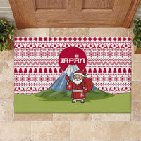 Japan Christmas Rubber Doormat with Santa Mount Fuji Rising Sun and Festive Pattern Design - Wonder Print Shop