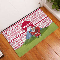 Japan Christmas Rubber Doormat with Santa Mount Fuji Rising Sun and Festive Pattern Design - Wonder Print Shop